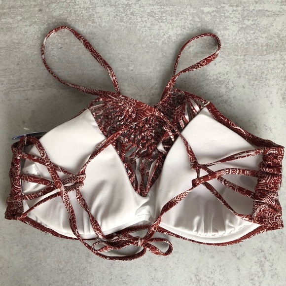 Swimsuits For All Bikini Women's Brick Red Patterned Crochet Size 18 - Picture 7 of 12